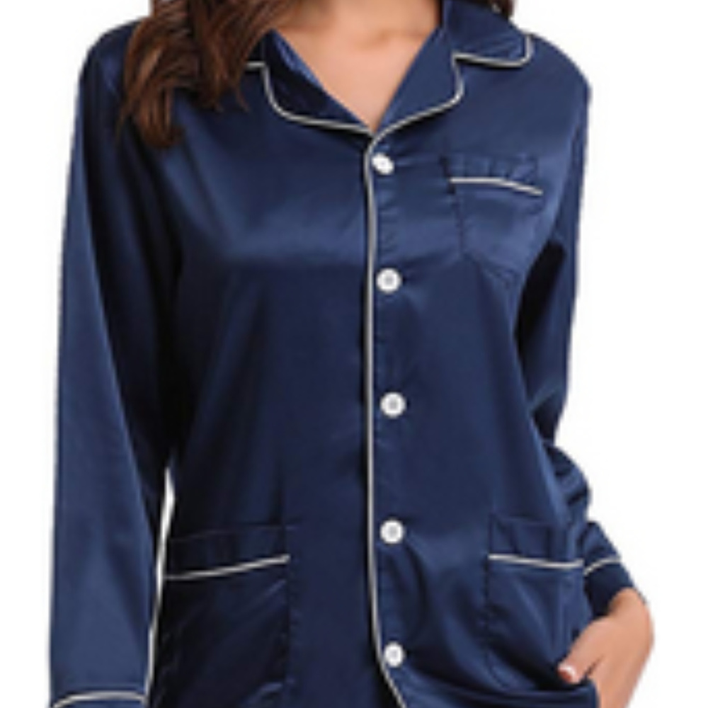 Aibrou Women's Satin Pajamas - Navy Blue, NWT